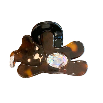 韩国高端AB面醋酸豹纹挥手小熊闪亮水钻抓夹可爱个性刘海夹子发夹