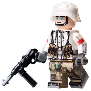第三方雪地迷彩步兵二战士兵头盔98狙击手积木人仔军事战争小玩具