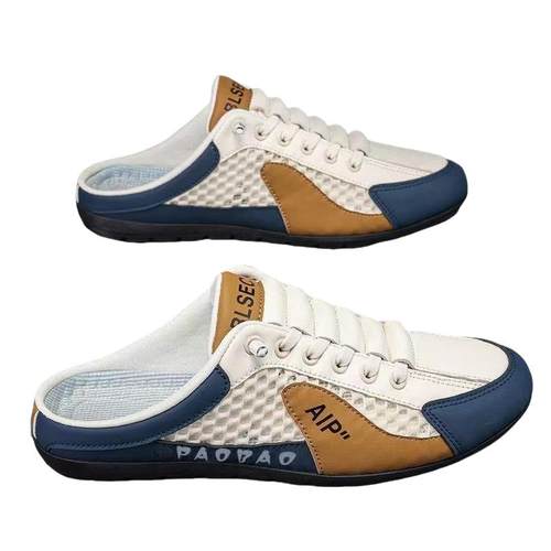 保罗男鞋夏季网面透气轻便舒适无后跟半拖鞋休闲板鞋百搭豆豆鞋