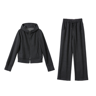 YANGLE_冬季套装女2025新款韩系羊绒桑蚕丝连帽卫衣拖地直筒卫裤