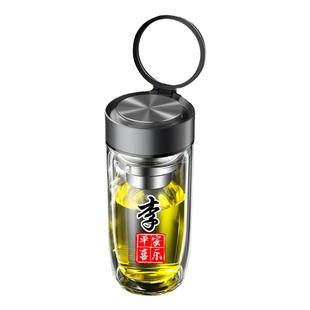 新款提环盖双层鹅蛋泡茶玻璃杯便携出行办公家用便携定制刻字水杯
