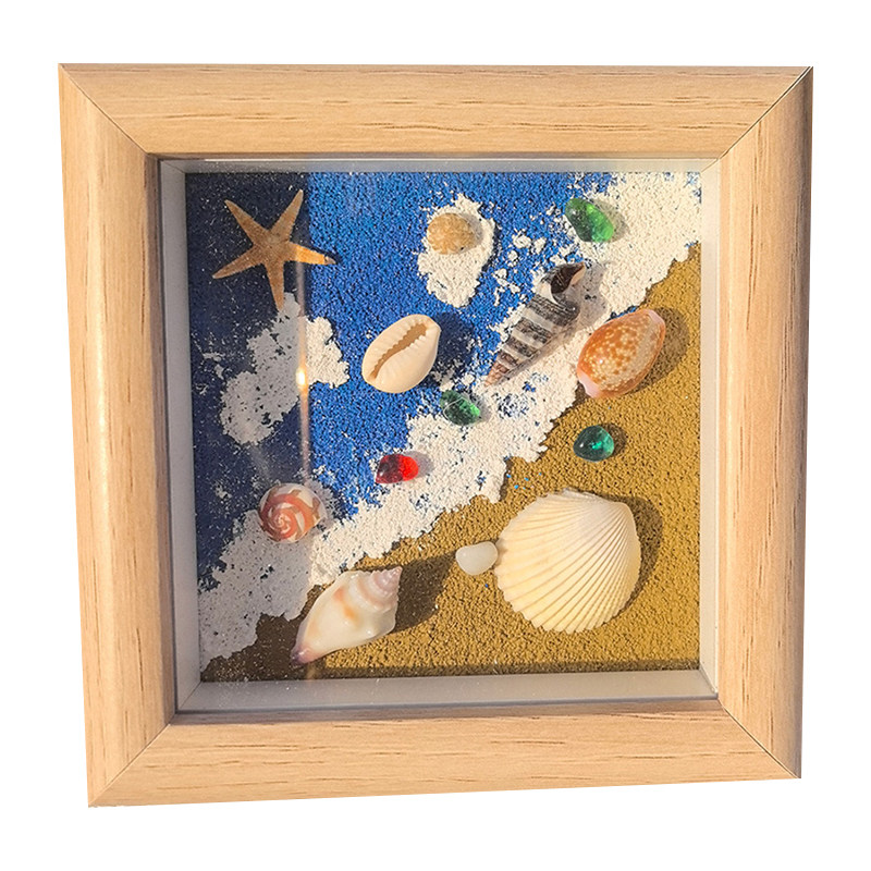 天然海螺贝壳海滩相框画手绘儿童礼物手工肌理画装饰画海边纪念品