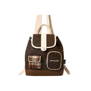 【明星同款】puui原创生活双肩包秋冬复古豹纹抽绳翻盖小背包ins