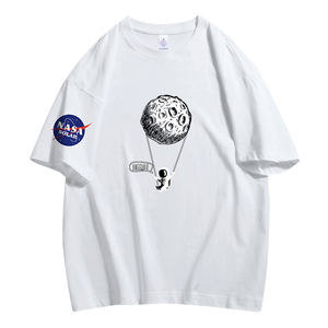 NASA联名2022夏季新款卡通动漫印花男女同款圆领纯棉短袖T恤