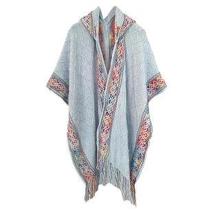 复古民族风流苏连帽披肩外搭女款春秋新款旅游度假氛围感围巾斗篷