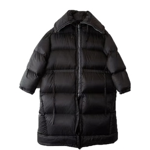 2023冬季女士羽绒服中长款宽松加厚收腰系带大领子白鸭绒时尚外套