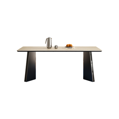 德利丰不锈钢岩板餐桌纯白意式客厅家用小户型现代简约饭桌椅组合