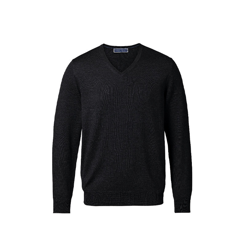 【100%羊毛】CHARLES TYRWHITT炭灰V领美丽奴羊毛衫男新款保暖