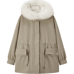 爱居兔可拆卸皮草外套女冬季新款高级感时尚风衣外套