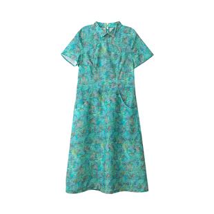 布符夏季新款A摆连衣裙碎花小翻领气质女士日常休闲通勤