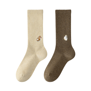 袜子女款纯棉夏季薄款可爱卡通刺绣复古吸汗不勒脚春秋款长筒棉袜