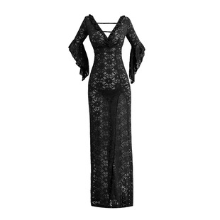 性感白色礼服蕾丝露背透视连衣裙夜店水疗晚装桑拿女装技师服长裙