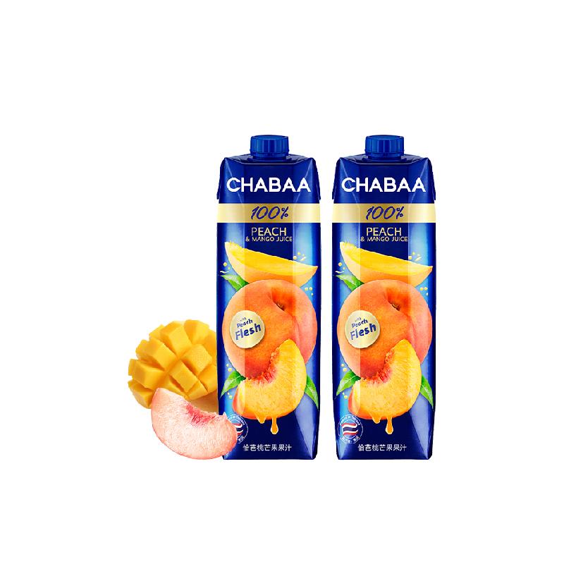泰国进口CHABAA恰芭100%纯果汁芒果桃子汁1L*2盒0脂肪无添加大瓶