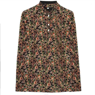 2022冬季新款洋气显瘦花色加绒加厚打底衫立领印花衬衫时尚小衫