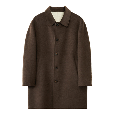 高端骆驼绒羊绒混纺翻领毛呢大衣