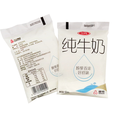 三元小白袋纯牛奶180ml*12袋