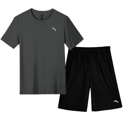 安踏男女同款灰色短袖运动套装