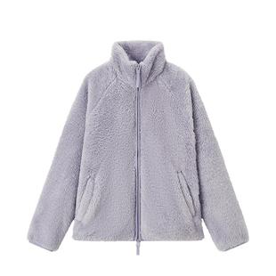 森马外套女插肩袖珊瑚绒仿羊羔毛2025冬季新款立领宽松夹克温柔系