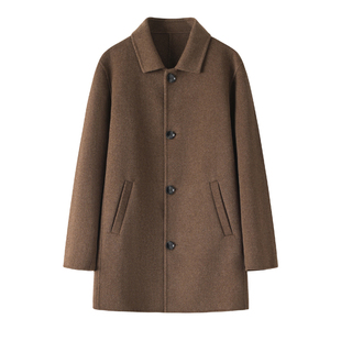 冬季翻领中长款双面羊毛大衣男商务100%羊毛呢子外套中年毛呢风衣