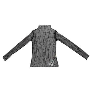 黑色通勤性感纱衣薄纱套头长袖内搭透视镂空蕾丝网纱上衣打底衫女