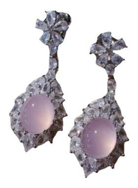 冰种白玉髓爱心宝石项链水灵水灵镀18K金 粉紫玉髓花朵锆石手链