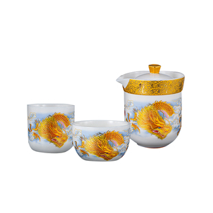 匠仙龙年羊脂玉瓷快客杯一壶二杯高端德化白瓷户外便携包旅行茶具