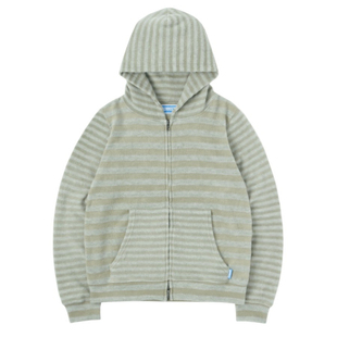 eihey诶嘿秋冬复古百搭条纹休闲卫衣针织拉链连帽开衫短款外套女