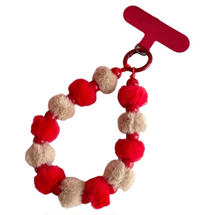 TOZOYO高级感红色手机链绳原创手工自制毛球串珠挂链新年款手腕挂绳挂件巨好看链条马年本命年腕带手链垫片壳