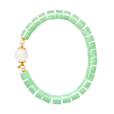 觉人24K黄金稀有辣色翡翠手链