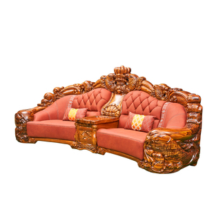 乌金木新中式头层牛皮沙发大户型别墅欧式实木储物真皮四人位沙发