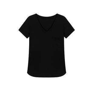 樊樊垂坠感锁骨T恤女夏宽松韩版中长款打底衫短袖休闲v领上衣早安