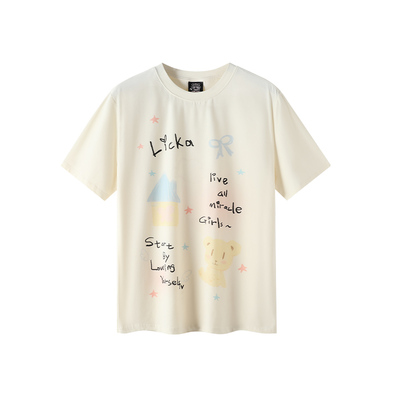 LICKAGIRL小熊字母印花宽松短袖