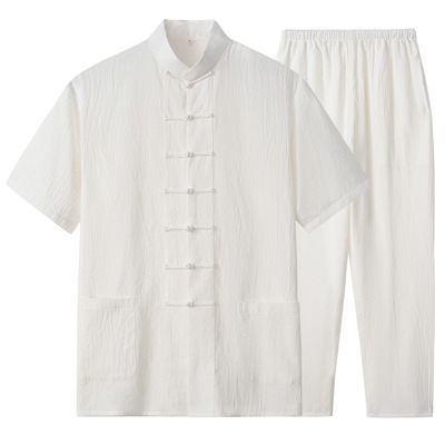 唐装加肥加大短袖套装