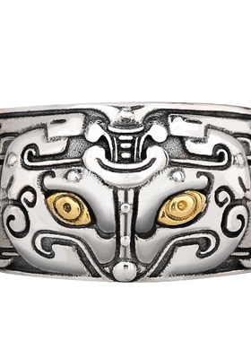 古晶饕餮纯银戒指霸气个性男女