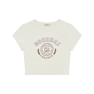GOODBAI athletic学院logo印花正肩紧身短款T恤