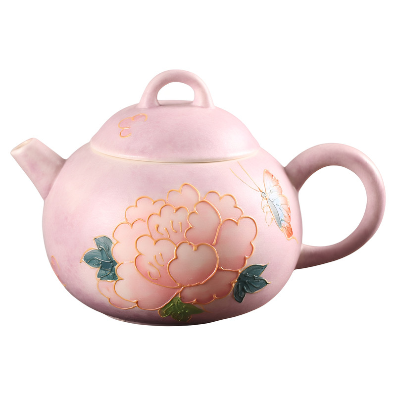 熹言粉色牡丹手绘陶瓷泡茶壶