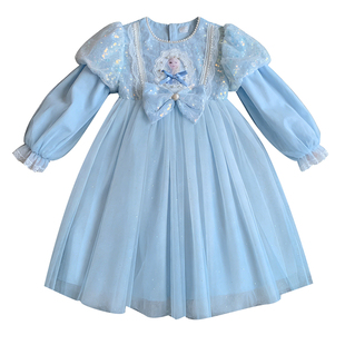 女童爱莎公主裙春装2026新款生日裙子儿童冰雪奇缘女孩艾莎连衣裙