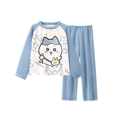 法兰绒睡衣女大童秋冬薄款珊瑚绒