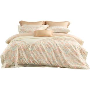 水星家纺100支双股长绒棉四件套高端贡缎套件印花礼物新年送礼