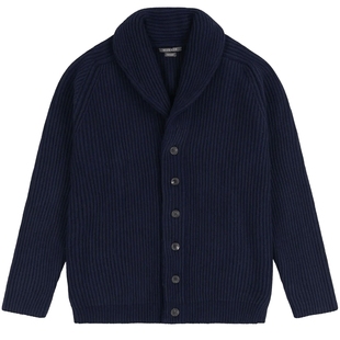 【秋冬系列】Begg x Co Yacht男士纯羊绒海军蓝色青果领约特开衫