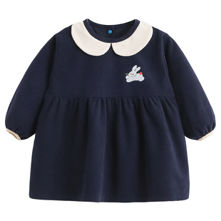 女童灯芯绒罩衣长袖羽绒服防脏护衣外穿按扣宝宝幼儿园吃饭衣秋冬