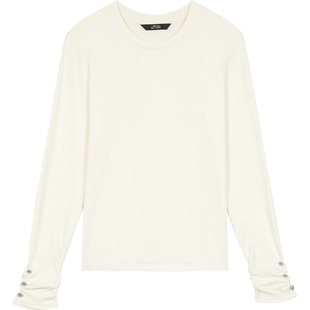 妖精的口袋亮闪白色长袖t恤女2026年早春新款百搭宽松打底衫上衣