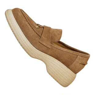 5cm磨砂真皮厚底红色圆头乐福鞋女休闲坡跟松糕底本命年懒人单鞋