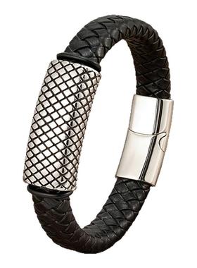 蛇年中国风金色长城纹手牌男士高颜值黑色皮绳手链宽版转运黑绳男