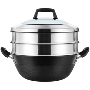 康巴赫双耳铁锅炒锅加深铸铁锅炖锅不粘大锅平底电磁炉家用炒菜锅