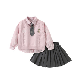 女童春装2026新款jk套装大童制服百褶裙洋气时髦初中生学院风裙子