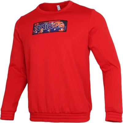 阿迪达斯加绒卫衣男装红色新年款保暖运动服宽松休闲服女套头上衣