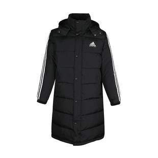 Adidas阿迪达斯正品男女三条纹运动休闲中长款保暖羽绒服情侣外套