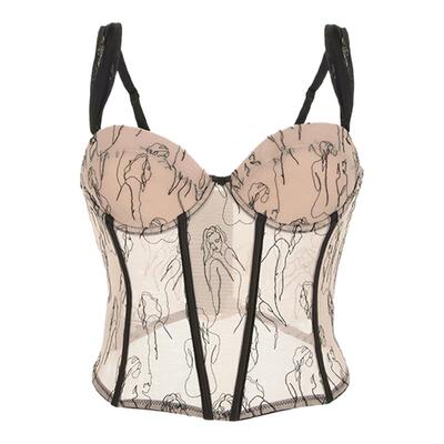 CremeSu原创人像胸衣刺绣系列鱼骨胸衣女可外穿文胸背心式塑身衣