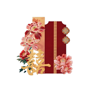 中式婚房布置套装国潮牡丹kt板背景结婚装饰晨袍拍照区婚礼迎宾牌